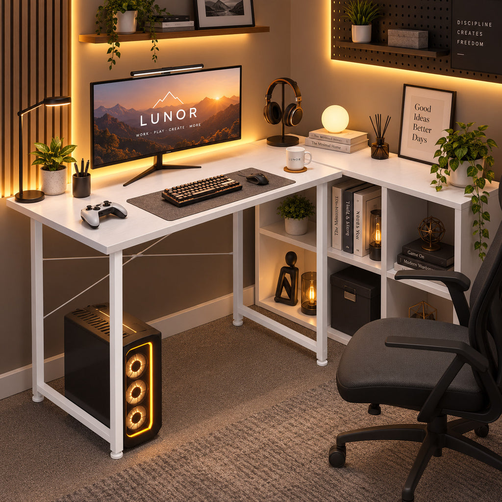 Escritorio de Ordenador LUNOR – 80 x 40 cm – Compacto – Estructura Metálica – Blanco