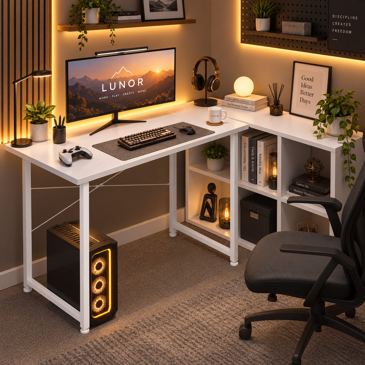 Escritorio de Ordenador LUNOR – 80 x 40 cm – Compacto – Estructura Metálica – Blanco